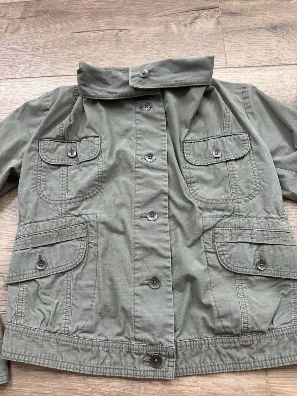 Eddie Bauer Ripstop Utility Jacket XS Olive Green Military Cargo Cotton Jacket